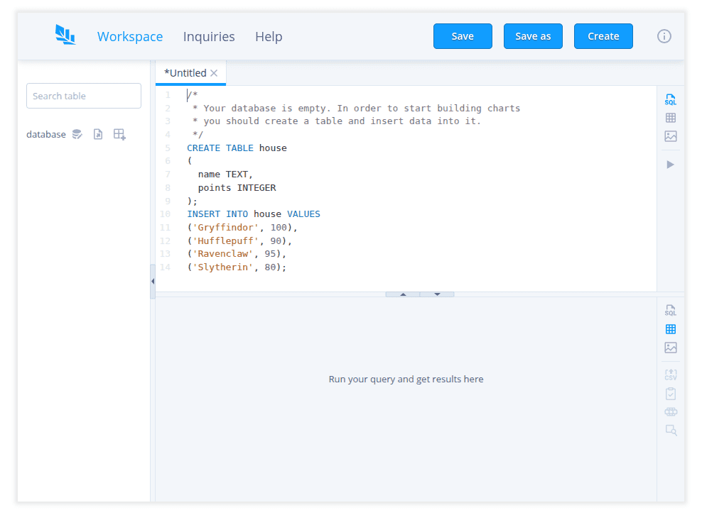 Fig. 3: Workspace (empty database)