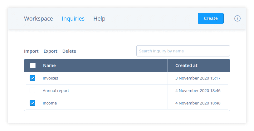 Fig. 2: Inquiries: a group of inquiries is selected